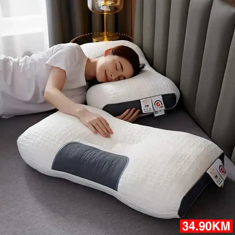 Almohada ortopédica con soporte cervical 3D, fabricada en espuma viscoelástica.