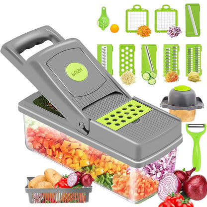 PICADOR MULTIFUNCIONAL DE VERDURAS Y FRUTAS 14 EN 1